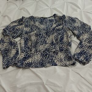 Express Navy and Cream Abstract Blouse